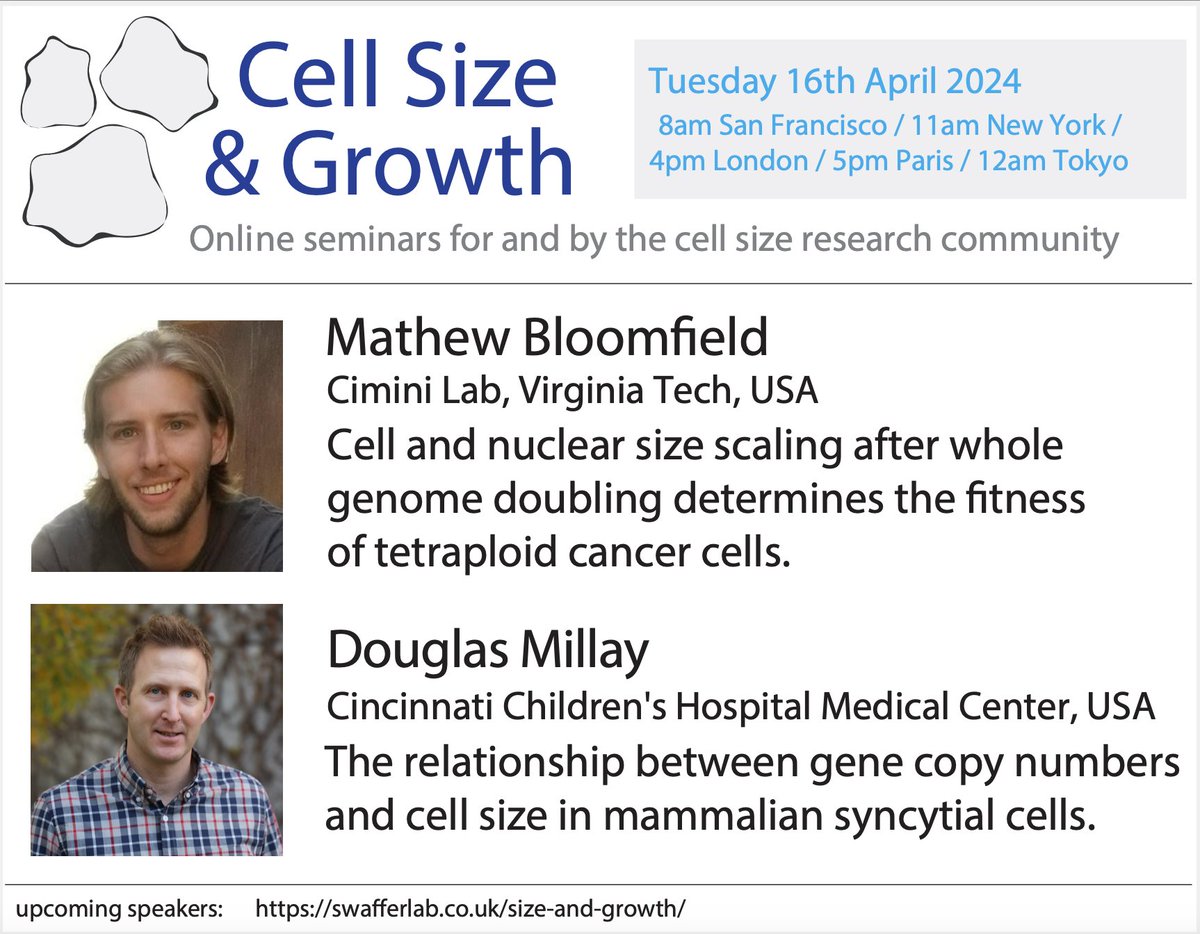 Join us next week on Zoom for another episode of the Size and Growth seminar series! We'll have two talks with a theme on polyploidy in mammalian cells. Free registration here - swafferlab.co.uk/size-and-growt…
