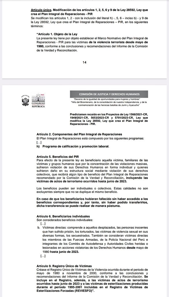 El día de mañana en la Comisión de Justicia y DDHH entra en debate el pre dictamen para modificar la Ley PIR. Se busca cambiar 'violencia política' por 'violencia terrorista' y que se incluya a víctimas de acto terrorista hasta junio 2023. Esto no responde a la naturaleza de…