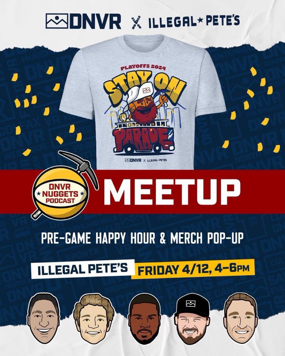 DNVR NUGGETS MEETUP AND POP-UP Chat with the Nuggets Crew and other diehards plus gear up for the playoff run with a DNVR Merch Pop Up Shop! Tomorrow at Illegal Pete’s LoDo❗️ 🎟️RSVP for Free ➡️ thednvr.com/event/dnvr-nug…