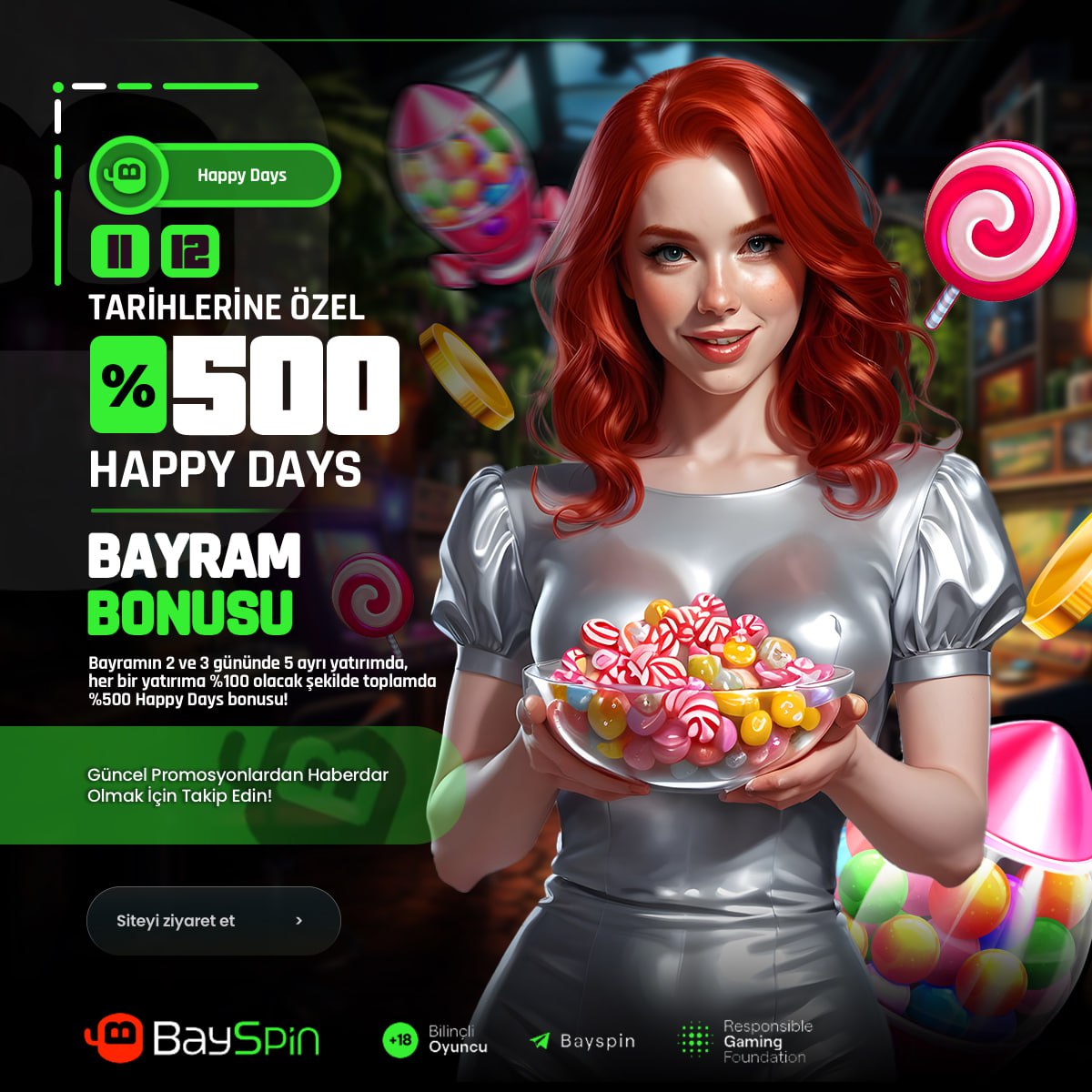 #Bayspin MUTLULUK DOLU GÜNLER ARTIK %500 HAPPY DAYS İLE KAZANÇLI BAYRAMLAR! İlk Kulanımda Kayıp Yaşamanız Halinde Kazanana Kadar 4 Defa Canlı Destek Hattı Üzerinden Bonusunuzu Talep Edebilirsiniz Detaylı Bilgi ve Giriş İçin : cutt.ly/wwOJ1SQN #Bayspin #Bayspingiris