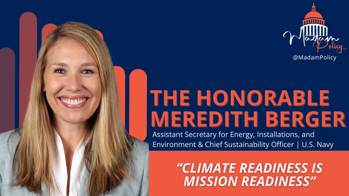 How is the US Navy preparing for climate change? Assistant Secretary of @USNavy for Energy, Installations, and Environment Meredith Burger, @ASNEIE, joins @MadamPolicy to discuss the Navy’s climate readiness. Tune in: hubs.ly/Q02sygSf0 #climatechange #environment
