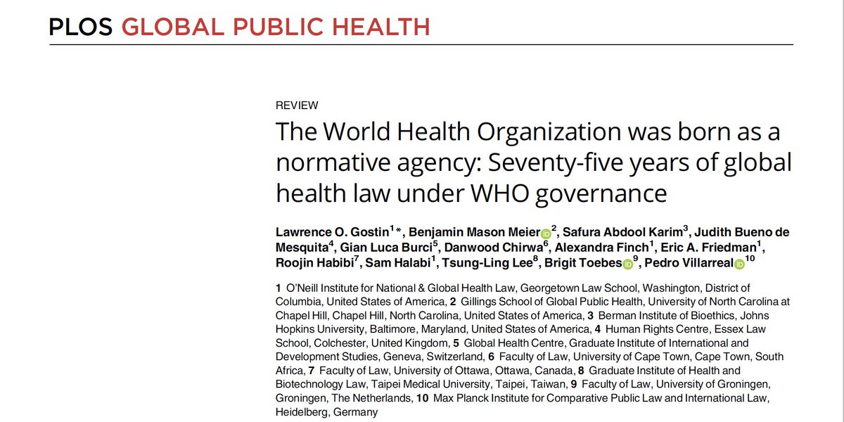 WHO is central to the development of #GlobalHealthLaw – but has faced challenges from: - new health actors, - shifting normative frameworks & - soft law diplomacy. In @PLOSGPH, the @GHLConsortium examines the long evolution of global health law under @WHO. journals.plos.org/globalpubliche…