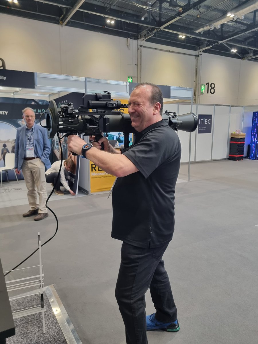 Paul Speight is trying a tank busting (Bazooka). I'm not sure correct name, but 3 shots and 3 tanks were destroyed, another busy day at ITEC 2024. @AlexTench @j88mob @krkmcnz @dharford79