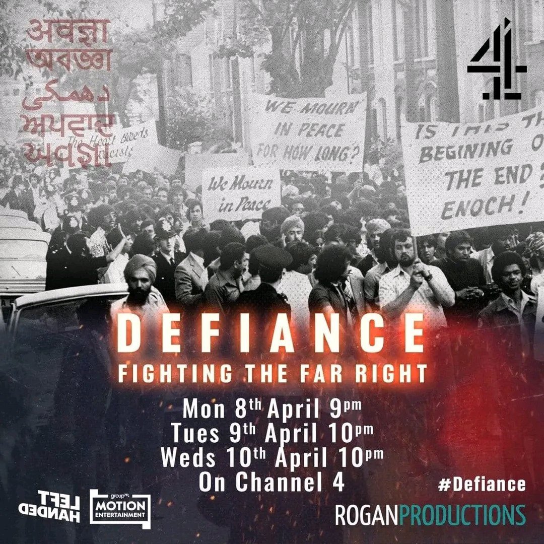 “Defiance” the C4 documentary series by Riz Ahmed is a must watch. The series charts the rise of Black youth movements rooted in Asian communities from 1976-81 formed in response to racist murders, fascist National Front violence & police racism wreaking havoc on communities 🧵
