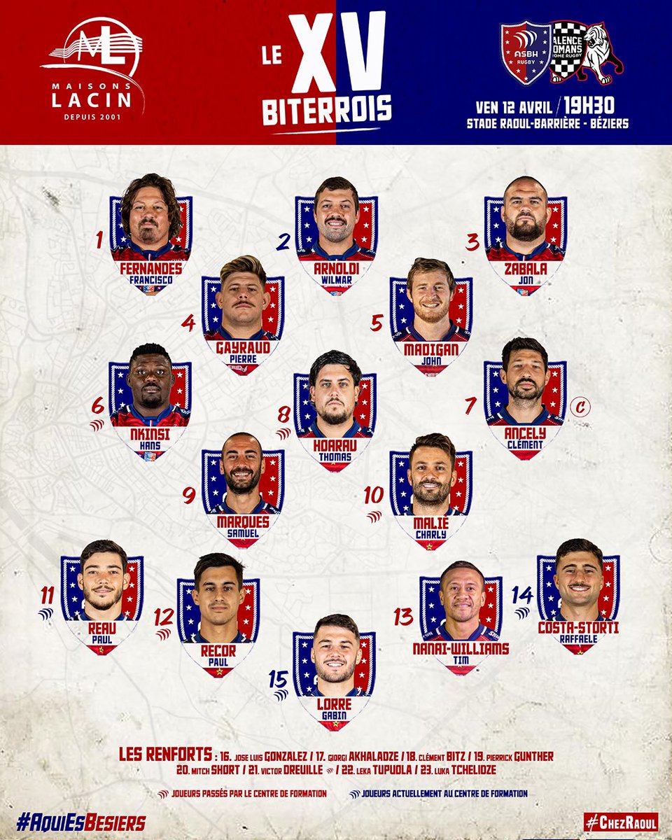 LesCompos's tweet photo. Les compos pour @ASBHOfficiel - @VRDRrugby !
โฑ๏ธ Vendredi, 19h30
๐๏ธ Stade Raoul-Barriรจre, Bรฉziers
#ASBHVRDR #ProD2 https://t.co/2NwkbR0Tkb