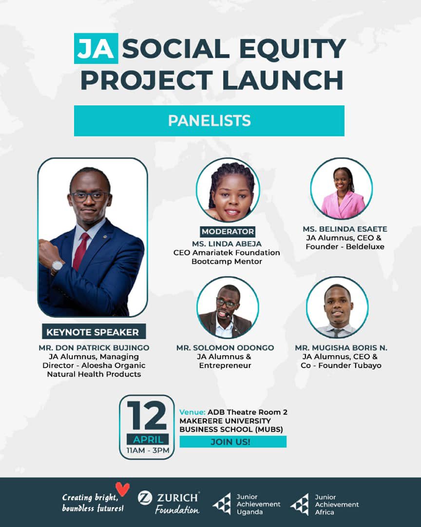 Exciting news! Join us at MUBS on April 12th, 2024, for the launch of the @JA_Uganda Social Equity Program. Let's come together to create positive change! #SocialEquityprogram #CreatingBrightBoundlessFutures