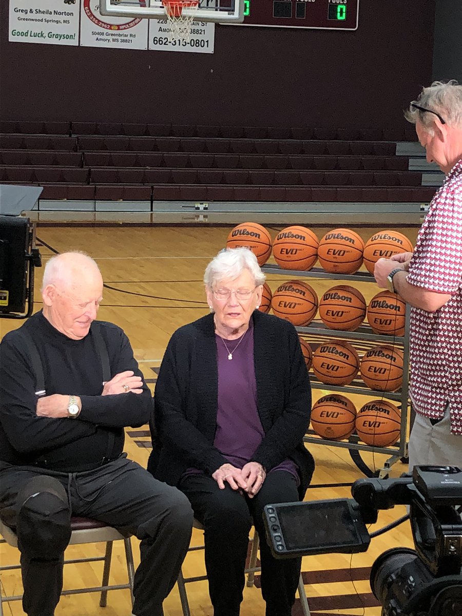 Mrs Dot Burrow being interviewed by the NHSF at Smithville today for her induction into the National High School Hall of Fame. Mrs Burrow hood the record among women for 82 points scored in a single game.