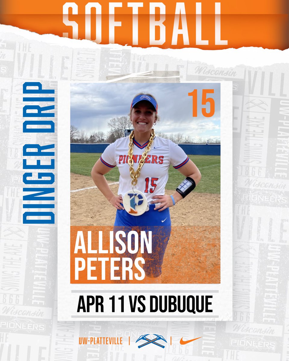 Lots of chains in today’s sweep over University of Dubuque!! 

Jordan Johnson, Kate Davis, Felicia Teubert, and Allison Peters all earned the Dinger Drip today. 

#SwingTheAxe 
#uwplatteville 
#UWPlattevilleSoftball