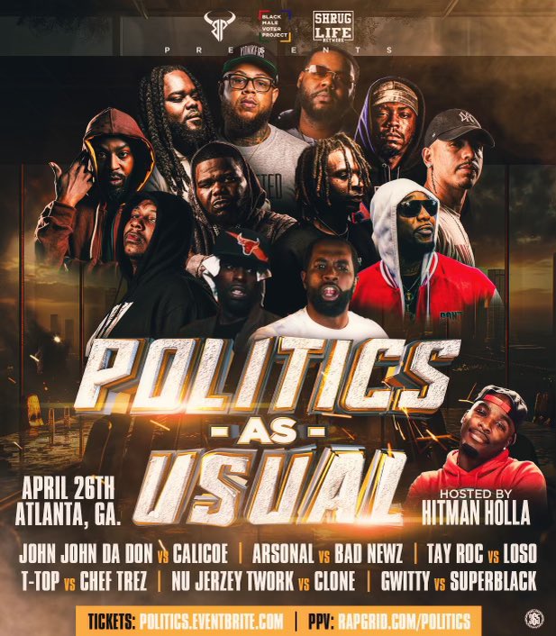 BIG SALUTE @mondalerobinson & @BMVProject we making history with this 1 #PoliticsAsUsual Tickets ~ politics.eventbrite.com PPV ~ rapgrid.com/politics