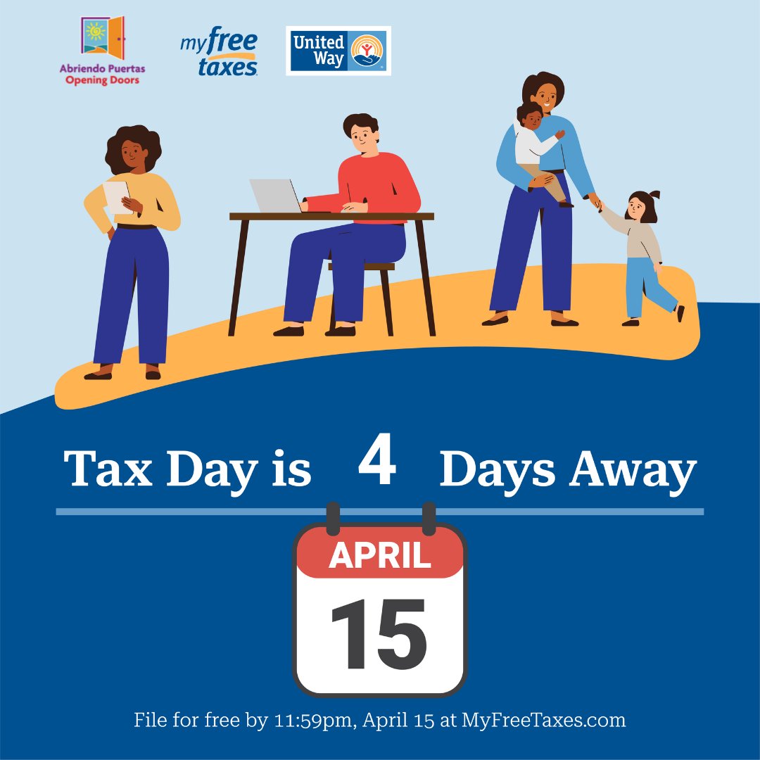 Only 4 days left until #TaxDay! Have you filed your taxes yet? Don't stress, file for free with MyFreeTaxes. Their user-friendly platform makes tax filing easy and affordable. Visit MyFreeTaxes.com today and take the hassle out of tax season!