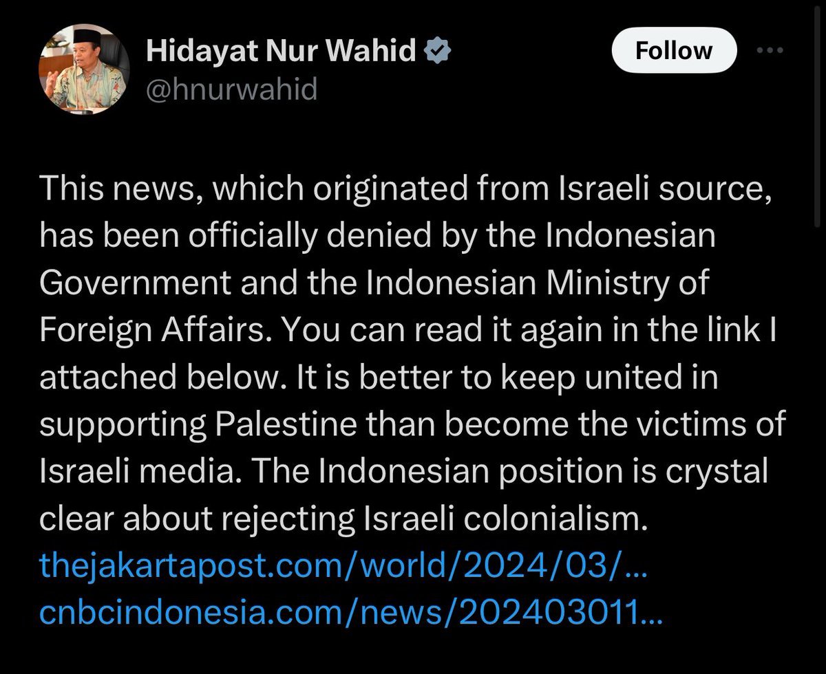 🚨BREAKING | ISRAELI PROPAGANDA ABOUT INDONESIA IS PURE LIES. INDONESIA: Jakarta denies reports that the country could normalize relations with Israel in an attempt to enter the OECD. Source: cnbcindonesia.com/news/202403011… thejakartapost.com/world/2024/03/…