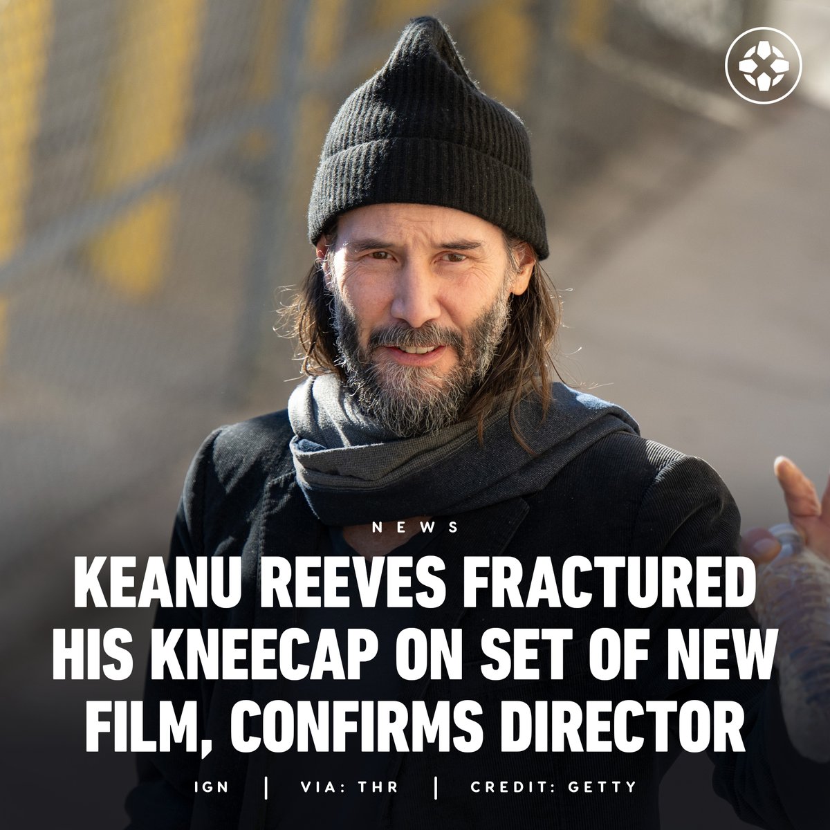 Keanu Reeves fractured his kneecap during production of the upcoming film Good Fortune, confirmed director Aziz Ansari at Lionsgate's CinemaCon presentation. Reeves 'tripped on a rug' in his trailer, but continued filming. Via THR: bit.ly/4cSdreW