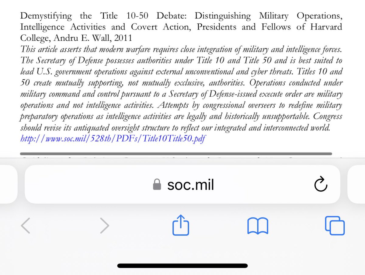 Look at that…. “The Secretary of Defense possesses authorities under Title 10 and 50 and best suited to lead U.S. government operations against external unconventional and cyber threats.” 🤭 Who declared War in the War Powers Act of 1973 aka Title 50 Chapter 33 Section §1550?…