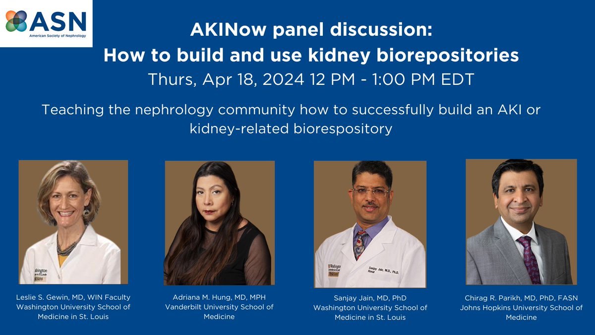 Register today! @LeslieGewin will host a panel on, “How to Build and Best Use Kidney Biorepositories”. Panelists will discuss challenges such as funding, freezer space, research coordination, and tracking systems. bit.ly/3TGfslE