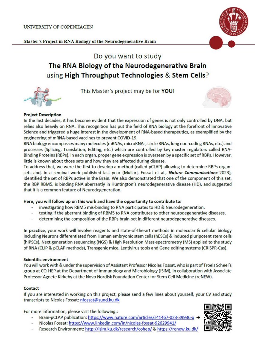 Masters opportunity in RNA biology