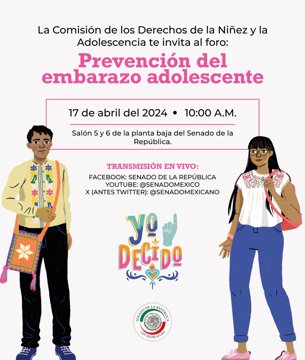 La Comisión de los Derechos de la Niñez y la Adolescencia invita al foro: Prevención del embarazo adolescente. 📆 17 de abril. ⌚️ 10:00 horas.