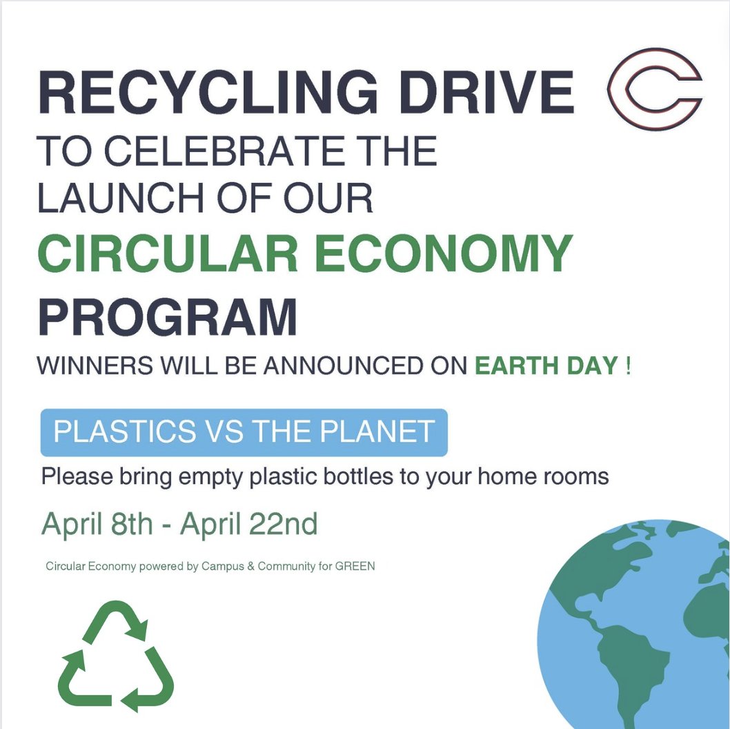 🌍♻️ Join us for our Earth Day Recycling Drive and have your Explorer bring in all your empty plastic bottles to your homerooms. Let's make a difference together and create a more sustainable future! 🌱💧 #CPride #Adelante