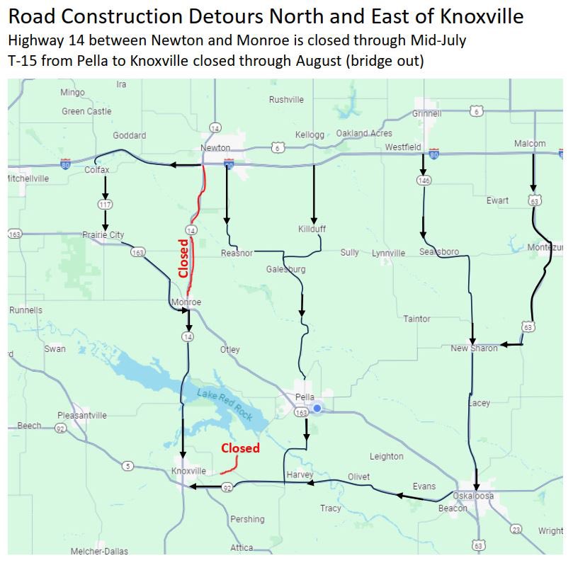 Race fans and race teams, please be aware that if you are coming to Knoxville through Newton or Pella that there are road construction projects that will affect your drive most of this summer. Here is a map with alternate routes available depending where you may be coming from so…