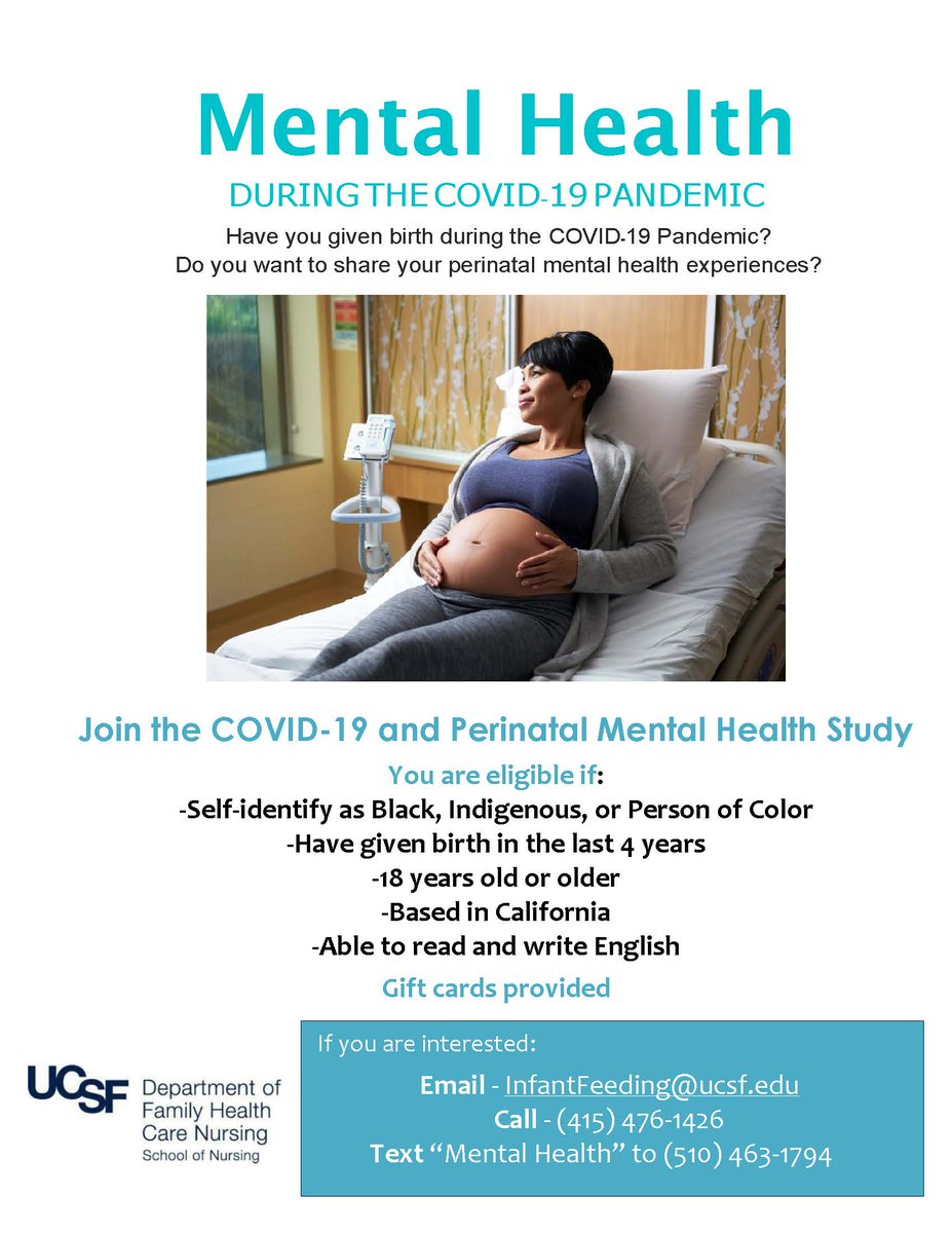 Community, this research opportunity is for CA based Black, Indigenous & People of Color, who have given birth in the last 4 years & are 18+. Eligible participants will receive up to $100.00 in gift cards after completing an online demographic survey and Zoom interview.