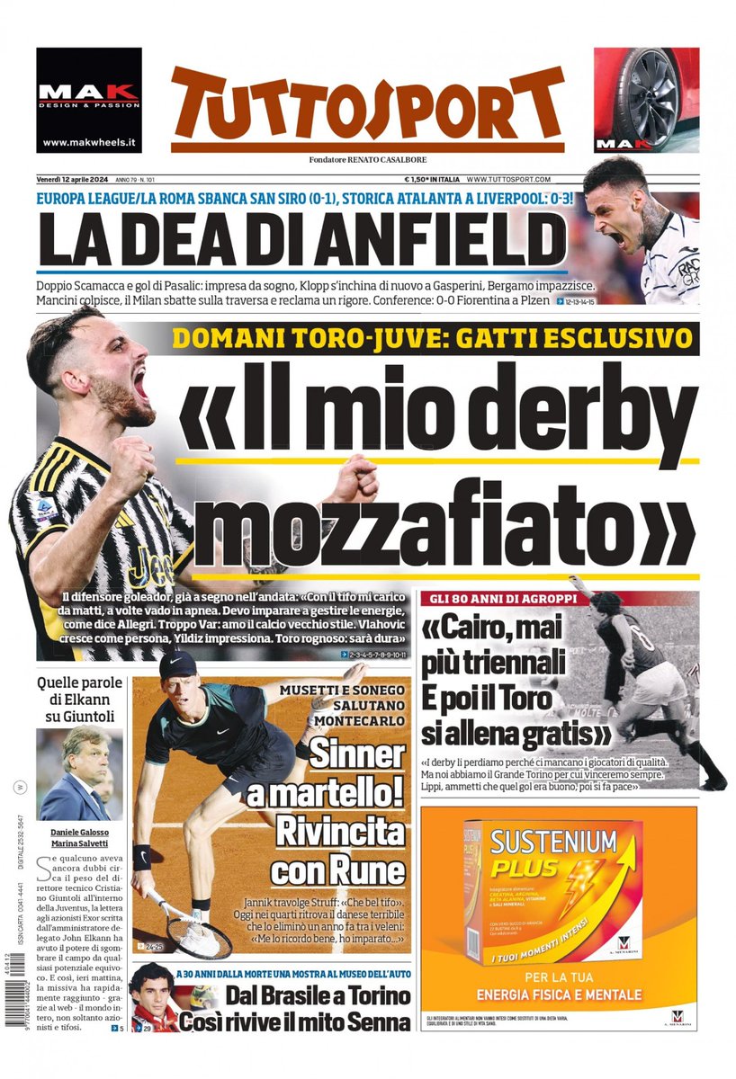 Buongiorno! Le prime pagine di oggi #12aprile: 'Mitica Dea', 'Magici', 'Il mio derby mozzafiato' 📰