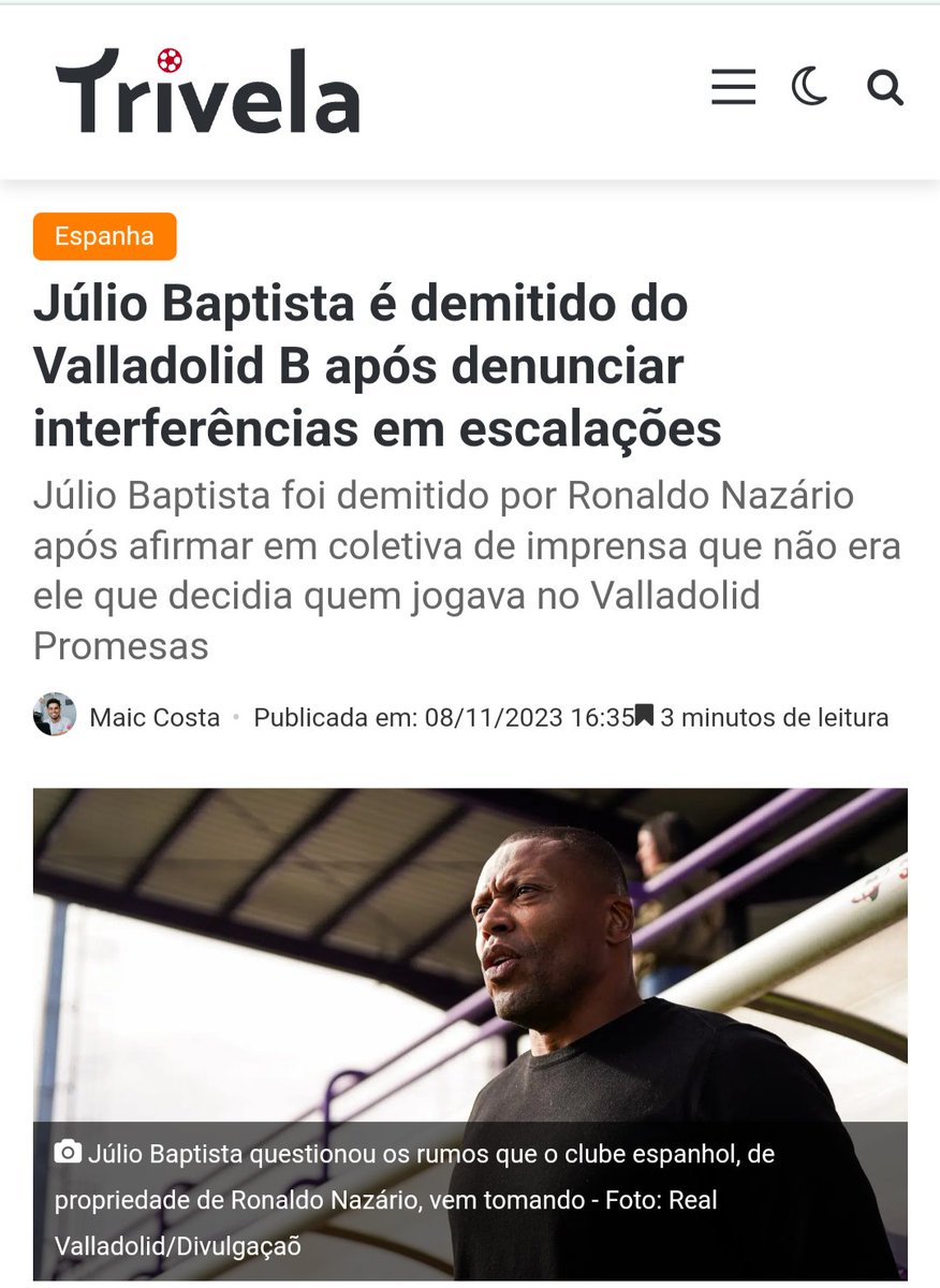 Júlio Baptista entregou o esquema e por isso foi mandado embora. O <a href="/Cruzeiro/">Cruzeiro 🦊</a> só contrata técnico desconhecido para que aceitem as escalações vindas da diretoria. Entra técnico e sai técnico e a mesma panela é escalada. VERGONHA!
