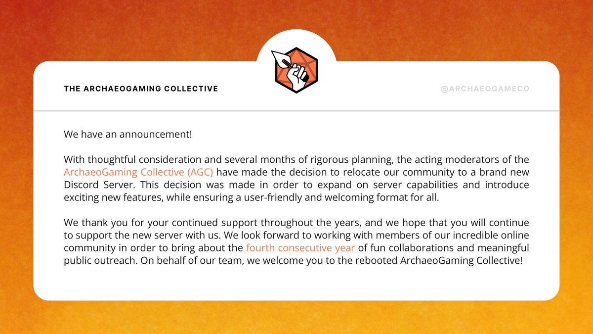 The ArchaeoGaming Collective has a new home on Discord for 2024!
Join us at: archaeogamingco.weebly.com/discord