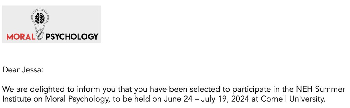 I get to spend a whole month learning from a bunch of amazing moral psychologists and philosophers! Can't wait for this summer 🤩