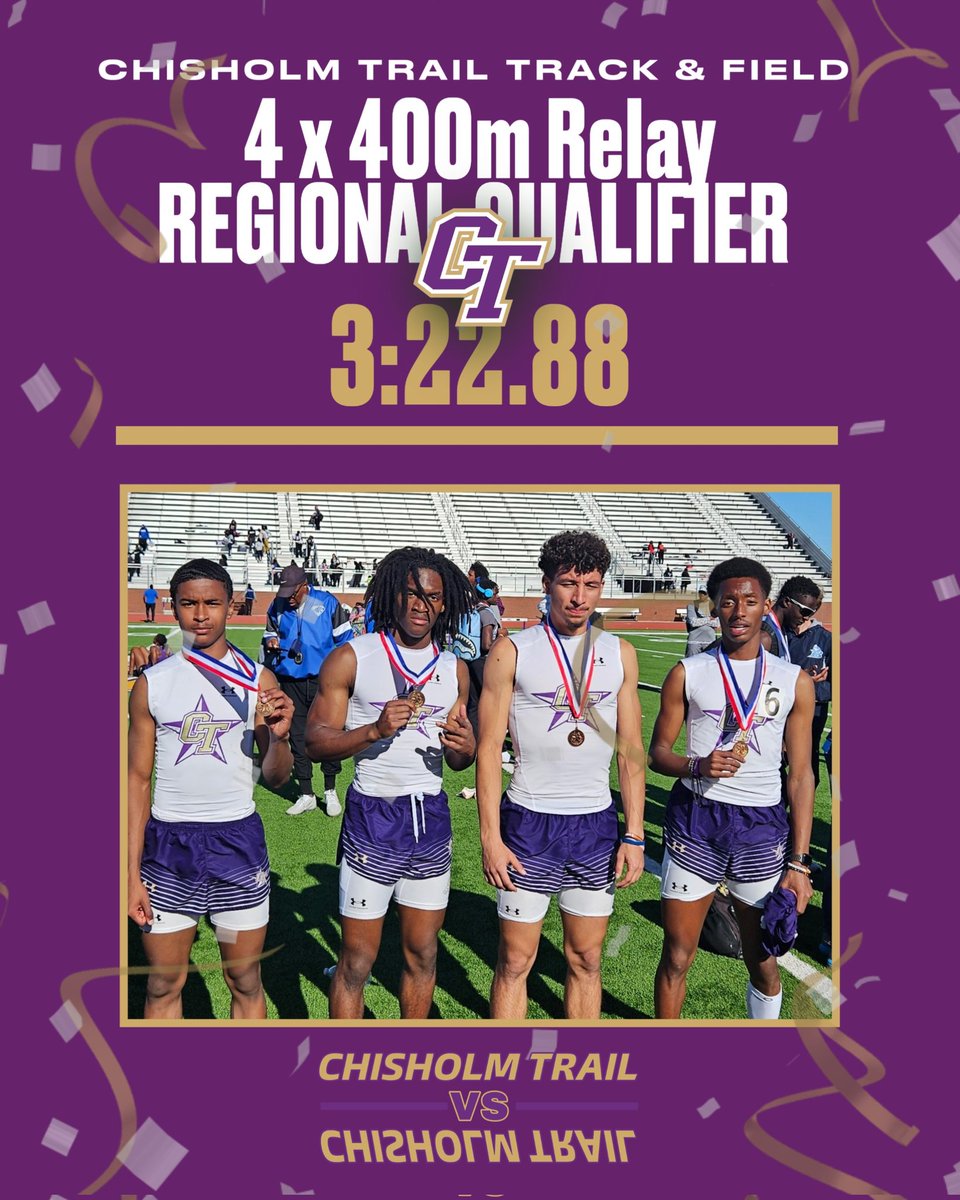 Congratulations on placing 4th at 6A-Districts 3 & 4 Area Trackmeet and moving on to Regionals
🟣🟡🪖🐎🎖#RangersRide #StayPurple #F4 #TTP #PTT