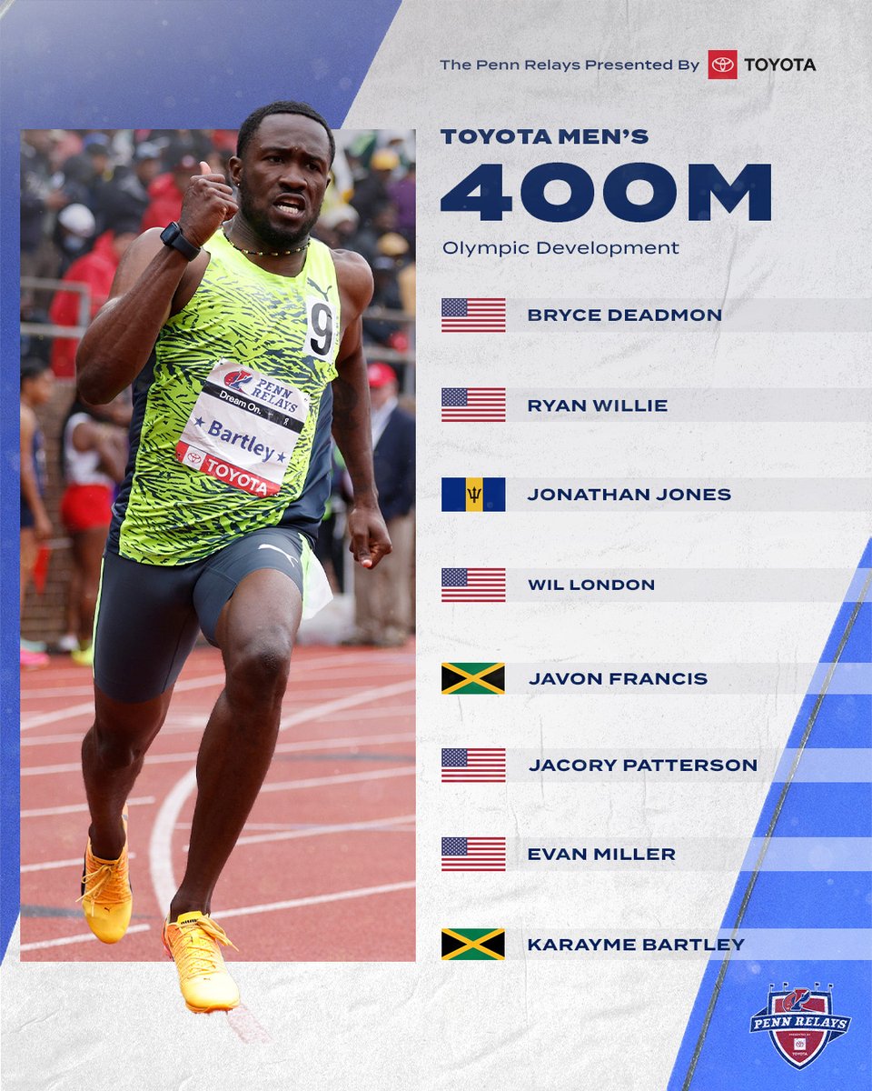 🚨𝗢𝗗 𝗙𝗜𝗘𝗟𝗗 𝗔𝗡𝗡𝗢𝗨𝗡𝗖𝗘𝗠𝗘𝗡𝗧🚨 We're excited to roll out our next Olympic Development field today... the @Toyota Men's 400m, a battle between the US and the Caribbean Islands! 📰bit.ly/4awCiDJ