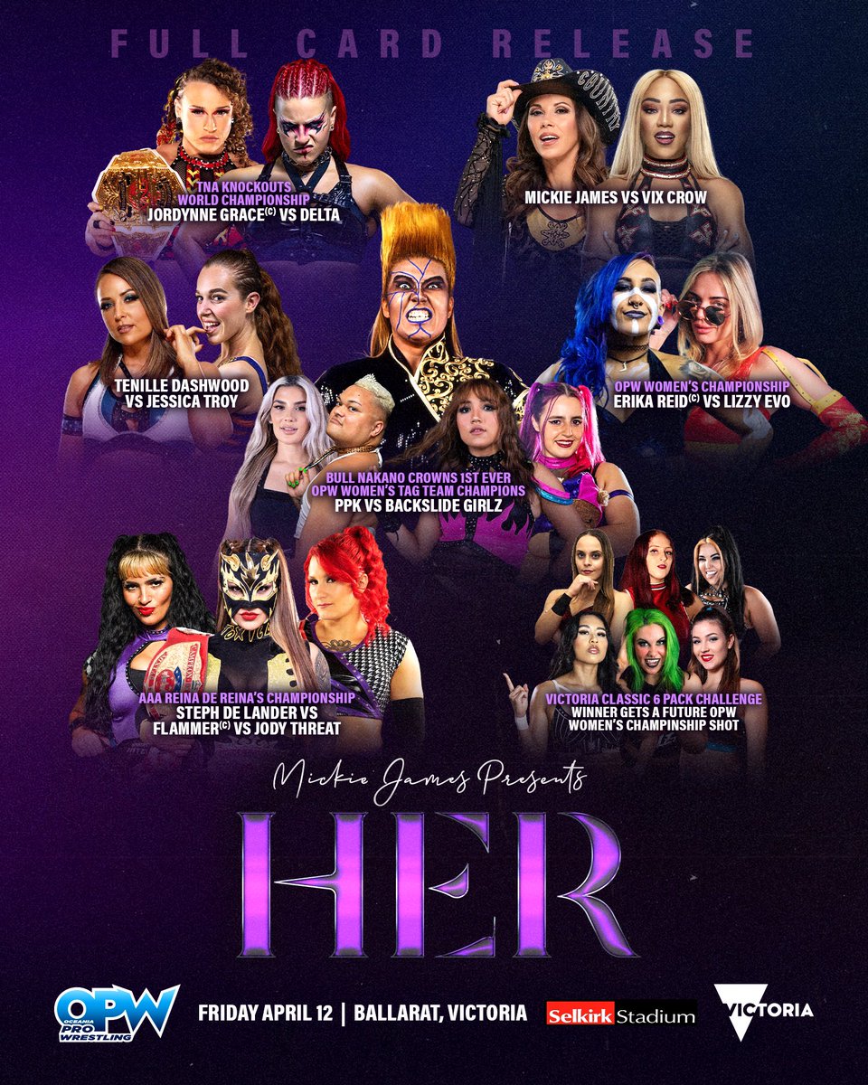 HER. WE. GO.

Join us at Selkirk Stadium for the biggest women’s supercard ever produced down under, #HER!

🎟️ bit.ly/opw-tix
🏟️ @SelkirkStadium 
🚪 6pm
🔔 7pm

#StarrcastDownunder #VisitVictoria
