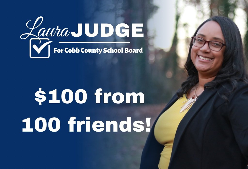 As we approach the May Primary, materials for the campaign will be needed. Things like mailers, advertisements, and more! Because of that, I’m running a $100 from 100 friends in 10 days! So we have until April 21st…Let’s do this! Donate at: tinyurl.com/ElectLauraJudg…