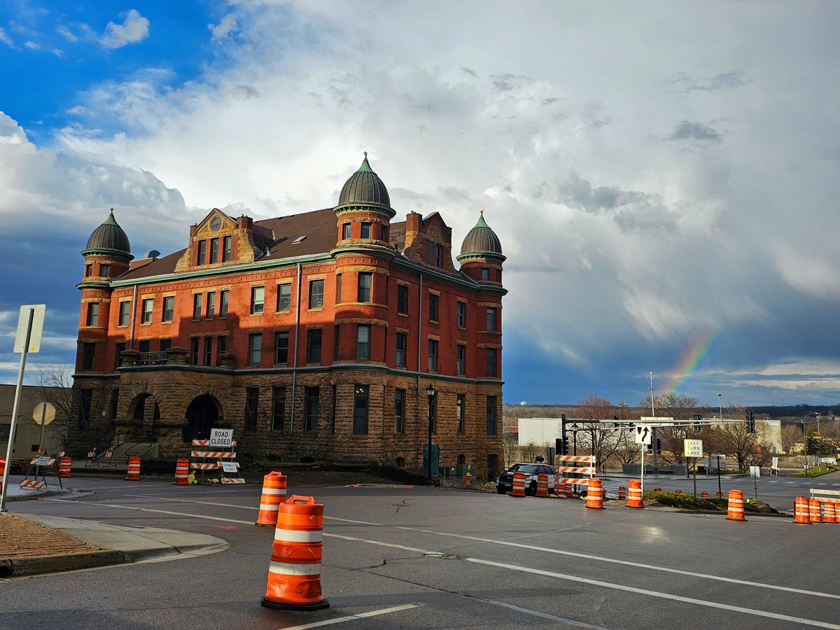 A brief rainbow popped up near the Stock Exchange building in South St. Paul, MN.