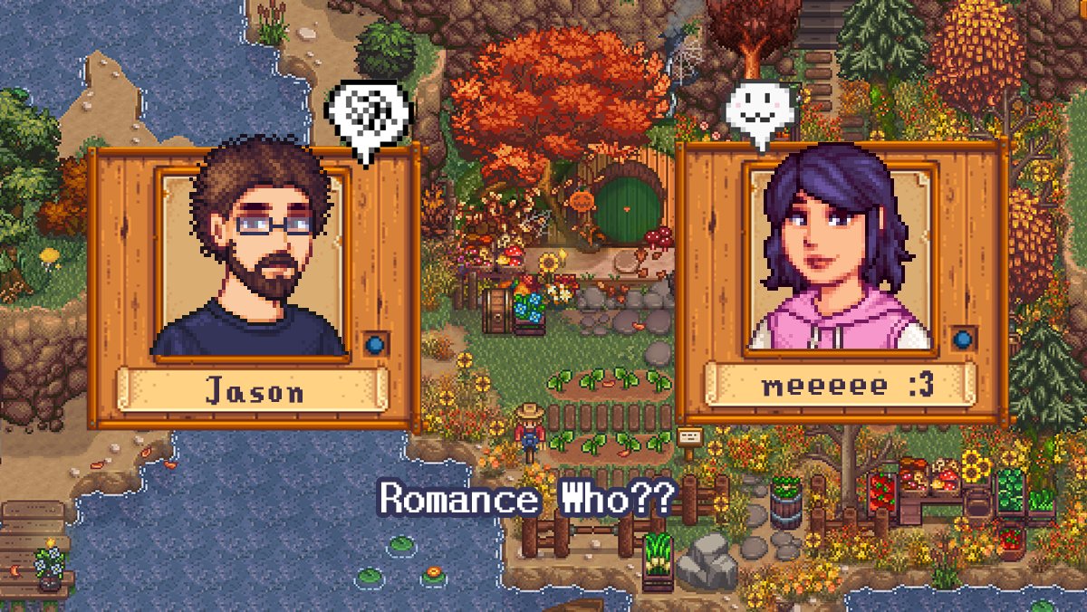 🔴🎙️ttv/pogpals I'm forcing Jason to pick who I romance in Stardew in Tonight's stream. Except Jason doesn't know anyone in Stardew. The only NPC he knows is Pierre because I scream about him. 9pm EST ♡ 6pm PST