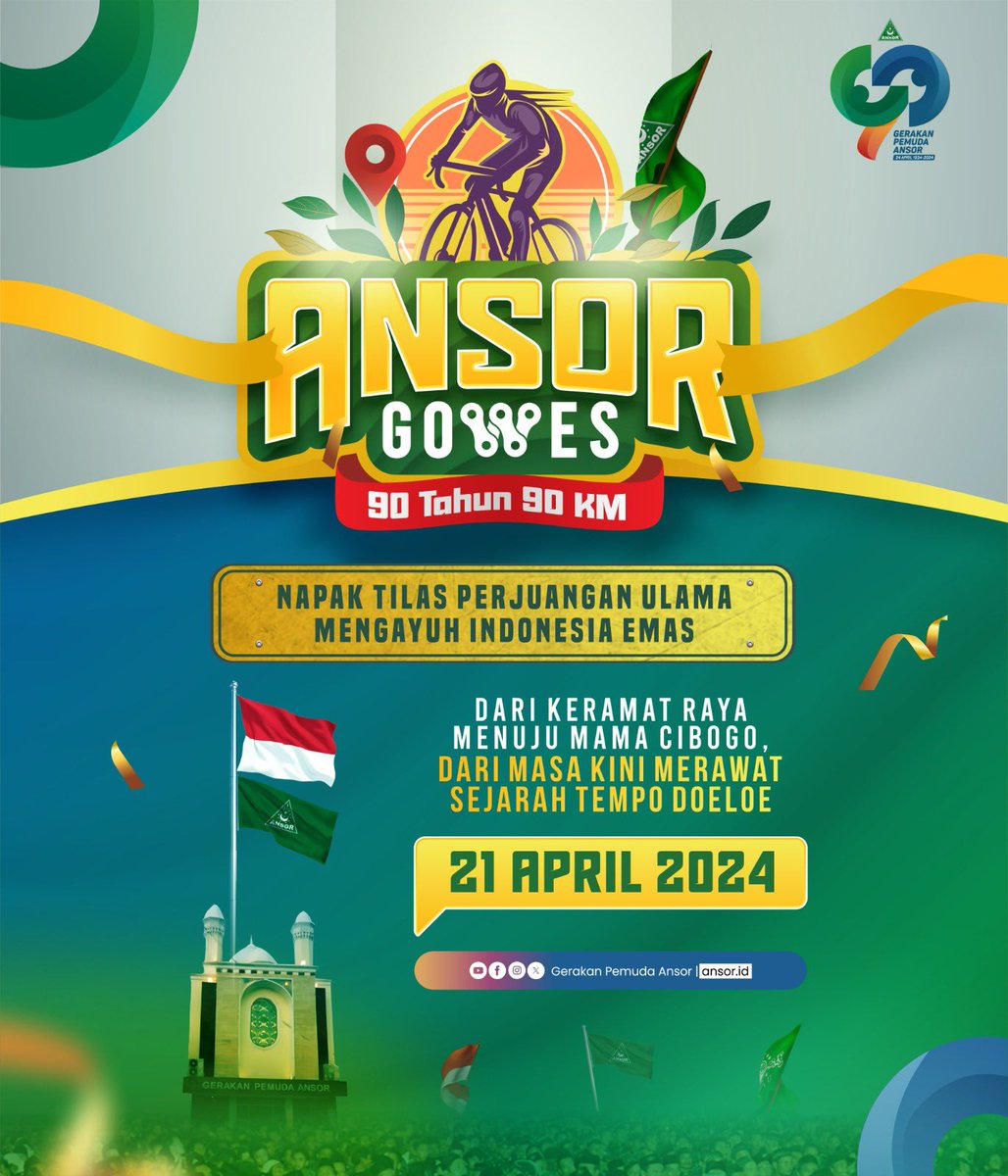 Menjemput Harlah ke-90 Gerakan Pemuda Ansor dengan mengayuh sepeda berjarak 90 KM dari Keramat Raya menuju Mama Cibogo. Jarak yang terbentang jauh, akan dipimpin Ketua Umum Pimpinan Pusat GP Ansor Sahabat H. @Adinjauharudin bersama seluruh jajaran pengurus. Injakan kaki dan…