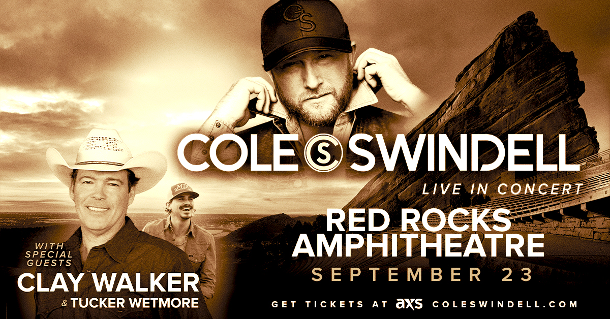 NEW SHOW: Saddle up and dust off your boots — @ColeSwindell is taking the #RedRocksCO stage with special guest @ClayWalker and @TuckerWetmore on Sept. 23, 2024 🤠 Tickets on sale Friday, April 12 at 10am MT!