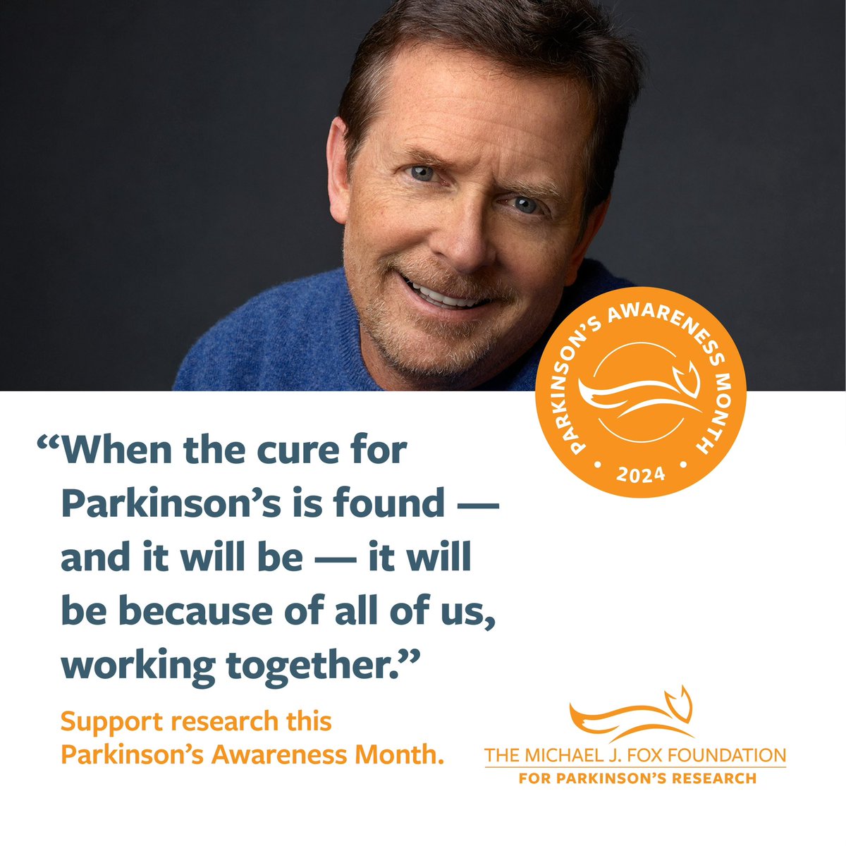 Join me in supporting the #MichaelJFoxFoundation this #WorldParkinsonsDay: michaeljfox.org