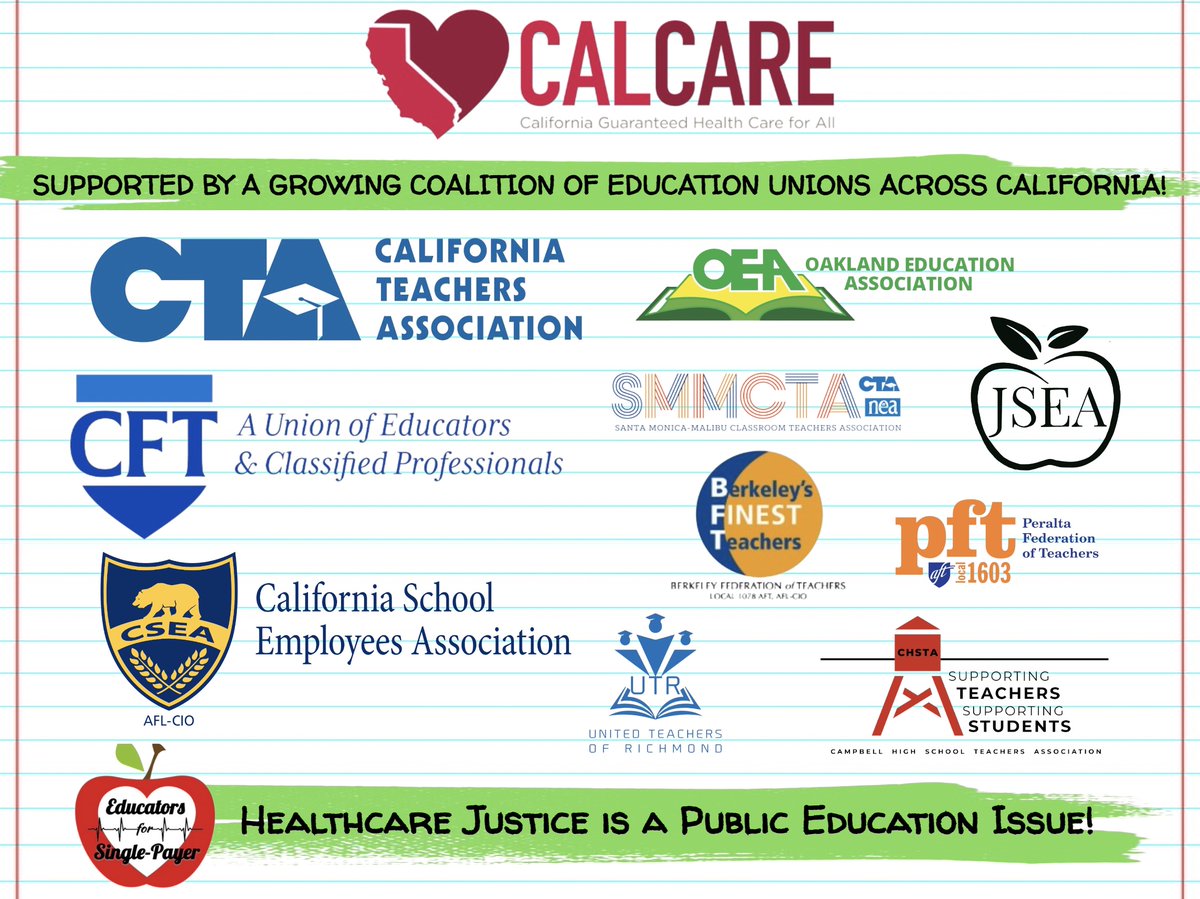 With @WeAreCTA, @CFTunion, & @CSEA_Now endorsing #AB2200, we now have the 3 largest education-related unions in CA joining forces w @CalNurses to put their might in the fight for Healthcare Justice! For our students, schools, members, & communities... let's do this!👊 #CalCare