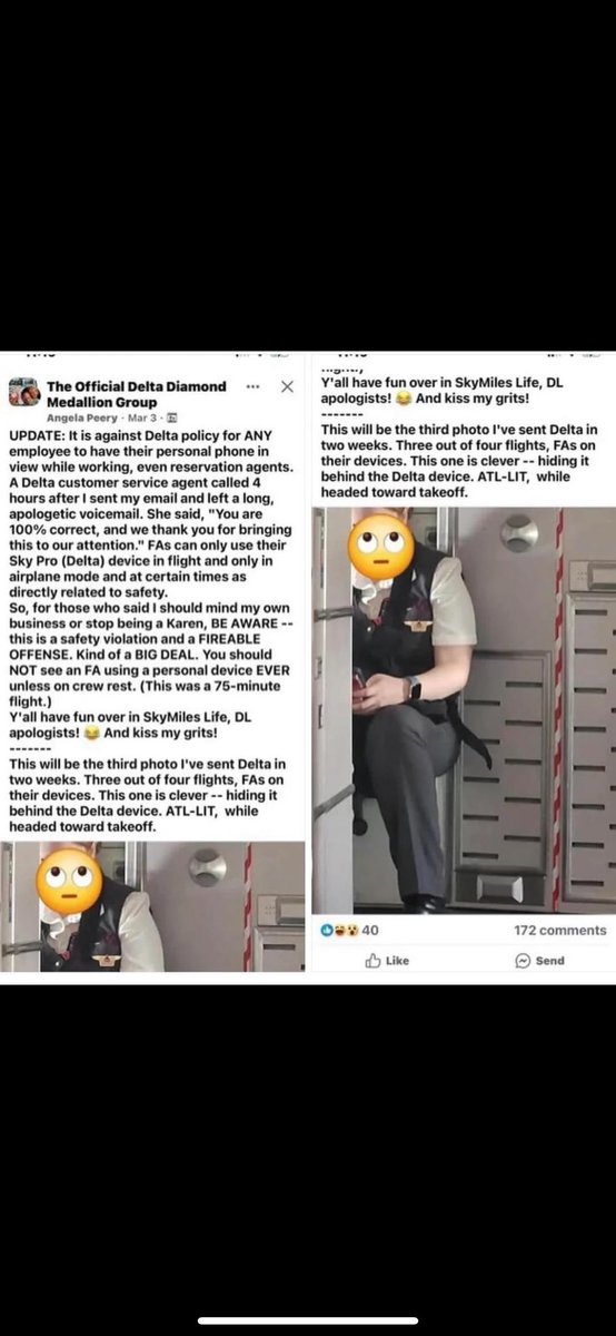 macknz1's tweet photo. @drangelapeery  not the great person she portrays. She actively try’s to ruin people’s careers,  &amp; taking pictures with out consent for free skymiles.more ignorant term “skypesos” then brags about it also on SM and is mad about her windfall. She pissed off aviation #karen #falife https://t.co/EuyHfTb4qw