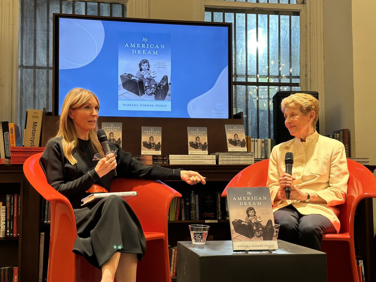 Inspiring “My American Dream” book conversation with author Barbara Feigin (@whitmancollege ‘59) & @NicolleDWallace. Takeaways: dream big; democracy and freedom are fragile and sacred; blaze a trail of access through education and career. Amazing, thought-provoking story