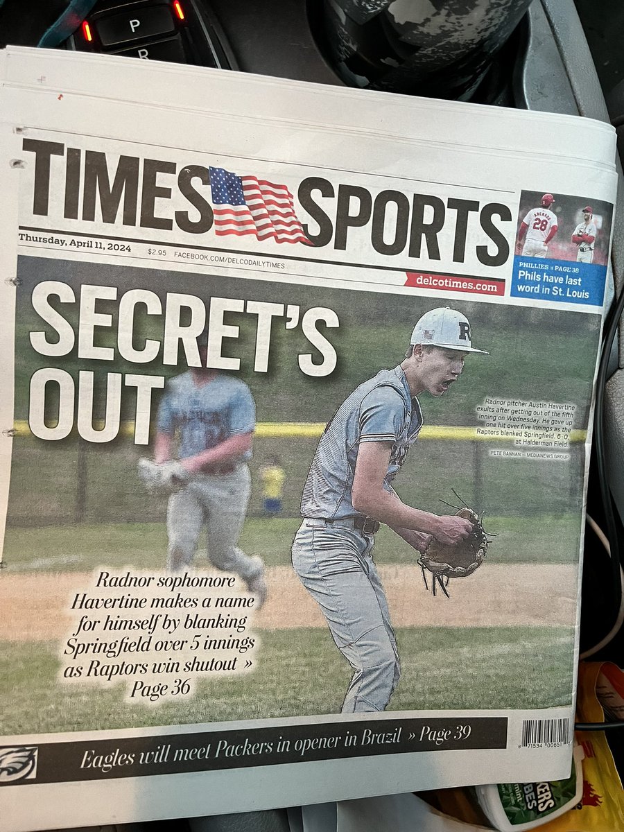 Radnor Football’s own Austin Havertine made the back of the Daily Times for throwing a gem of a game . Next time try to open your eyes a tad lad !! Congrats !!