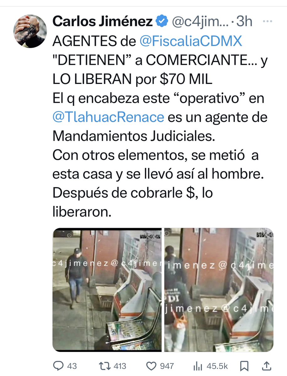 IDENTIFICADO; VAN por ÉL y sus COMPAÑEROS
Es el tipo q encabezó este “operativo” de extorsión.
Es el agente Luis Aguilar Gomez
Iba en patrulla oficial con otros elementos de @FiscaliaCDMX 
La @PDI_FGJCDMX ya abrió una indagatoria en su vs…
Van por todos

Detalles en #C4EnAlerta