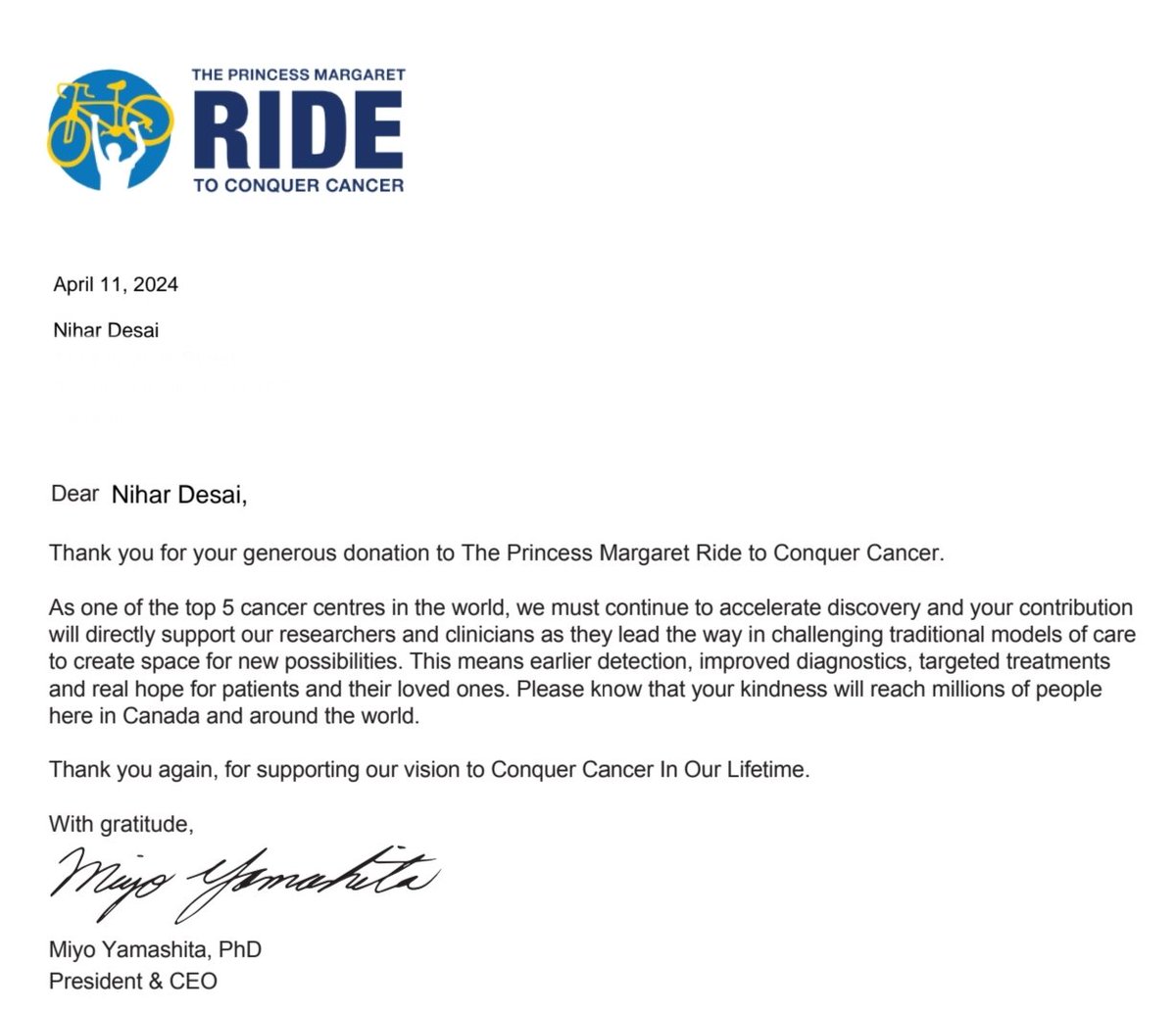 I have done my bit 🙏🏼 Please consider donating to the Princess Margaret Ride to Conquer Cancer 👇🏻 My friend and mentor, @IvanPasic is going to 🚴🏼 for this amazing cause. Help him raise💲to advance cancer care 💪🏻 supportthepmcf.ca/ui/Ride24/p/8a… #MedTwitter
