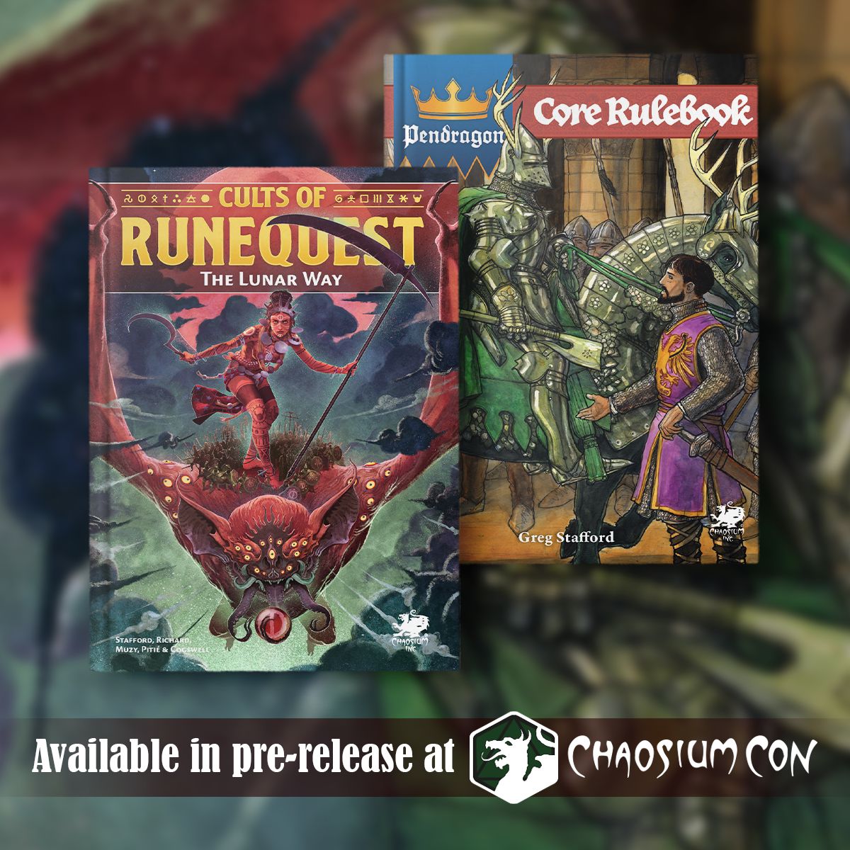 Those attending ChaosiumCon next week will be among the first in the world to be able to purchase Cults of RuneQuest: The Lunar Way, and the Pendragon: Core Rulebook! Both titles will be available in limited quanitites! Which is first on your shopping list?