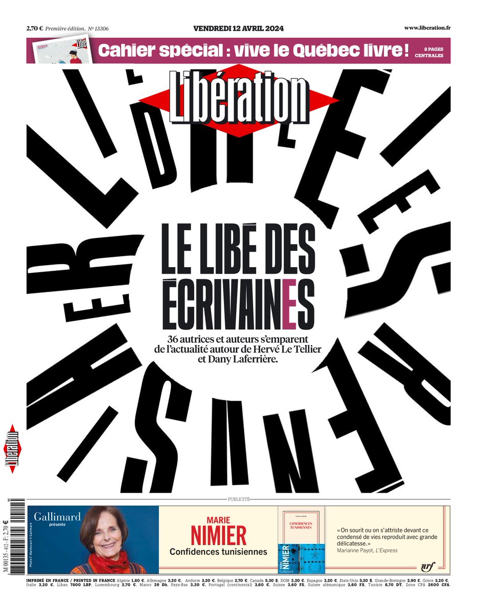 📚 A l’occasion du @festival_livre de Paris, nos journalistes cèdent la place à 36 autrices et auteurs pour un numéro exceptionnel. @HerveLeTellier et Dany Laferrière sont les rédacteurs en chef de cette 17e édition du @Libe des écrivains. Lire : journal.liberation.fr