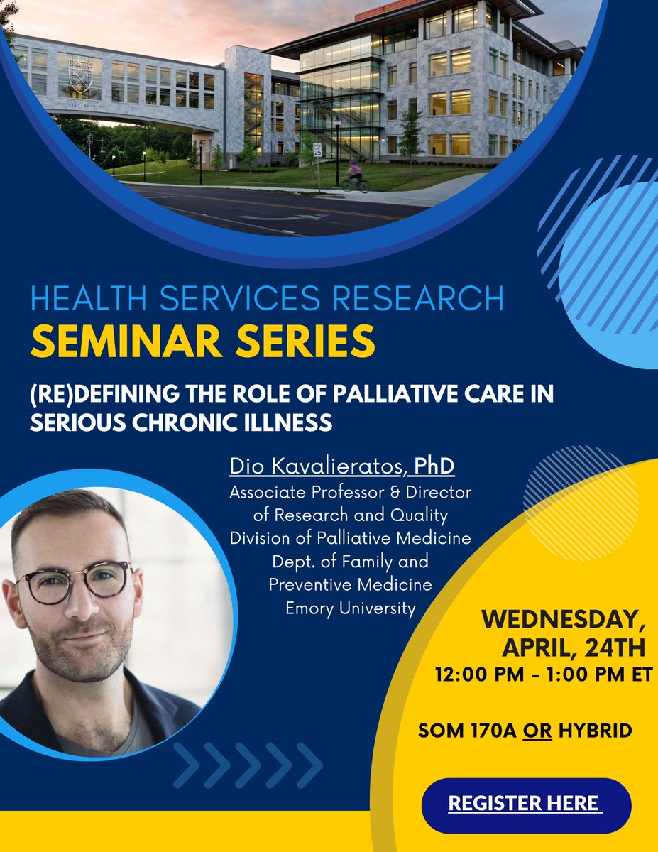 Join us for our next HSR Seminar Series featuring, Associate Professor Dio Kavalieratos, PhD.

April 24th, 2024 | 12-1pm ET | SOM Rm 170A or zoom

Register here: zoom.us/webinar/regist…