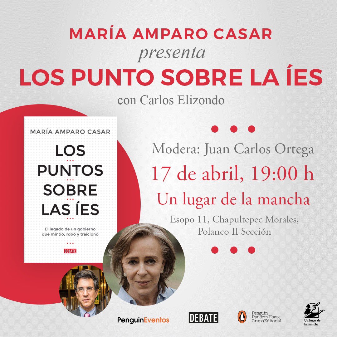 #EnAgenda 🗓️ Acompaña a @amparocasar en la presentación de su libro 'Los puntos sobre las íes'. La cita es el 17 de abril a las 19:00 hrs