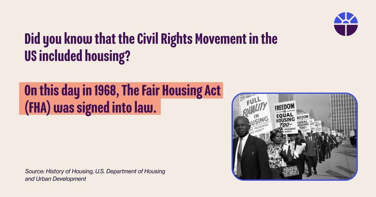 Did you know that the Civil Rights Movement in the US included housing? On this day in 1968, The #FairHousingAct (FHA) was signed into law. 🖊️[1/4]