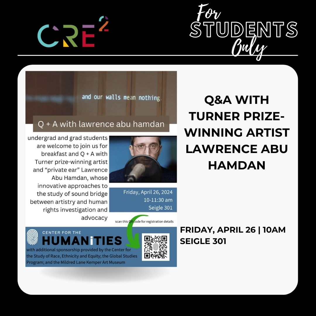 Calling all undergrad & grad students! Join us for a student-only q&a discussion with Lawrence Abu Hamdan. RSVP here: : tinyurl.com/n4634aaf