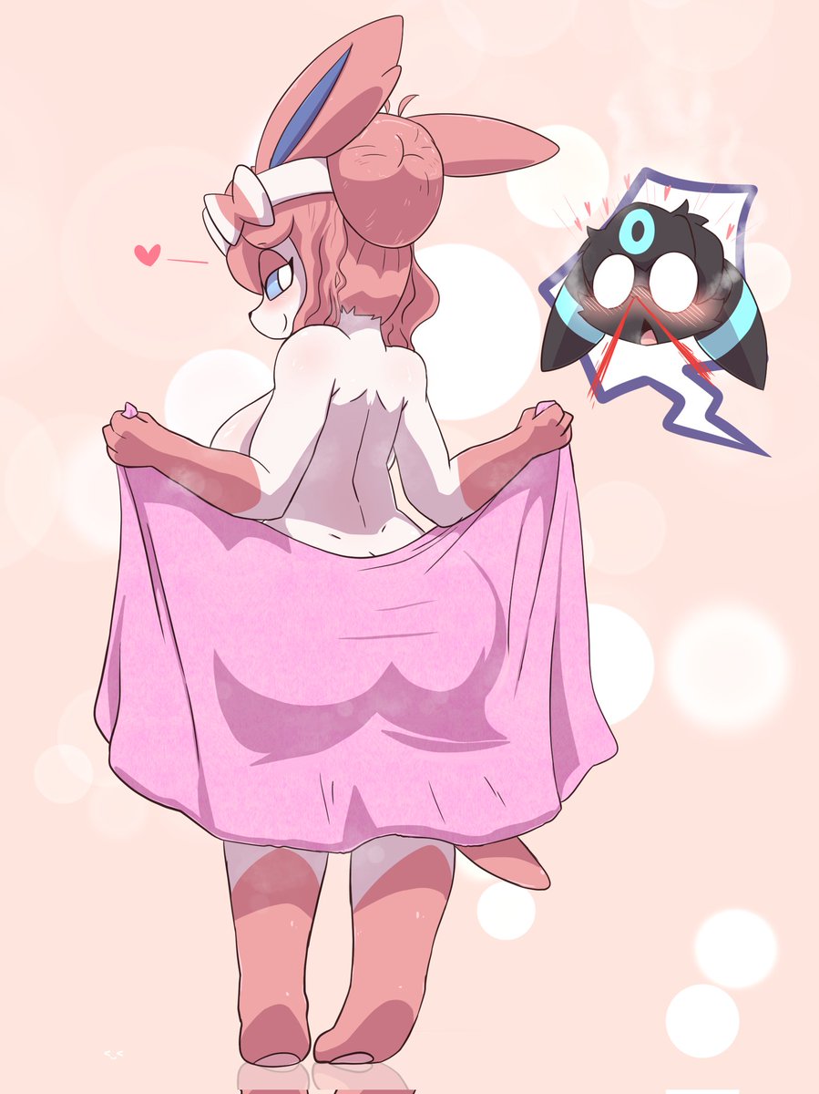 LazeGil's tweet photo. After being invited to hang out at her place, Sylveon is trying to give him a hint. What could it be? 😳 🎀 

🎨 by @/oreon_smol 
Kinda obsessed with this Sylveon ngl https://t.co/ZTa3LOqjEF