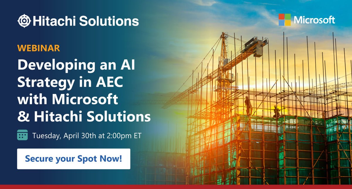 Unlock the transformative power of AI in the AEC industry with insights from #Microsoft & #HitachiSolutions. Learn how leading companies are leveraging AI to streamline sales processes, enhance safety, and optimize project delivery. Join our webinar on April 30th.